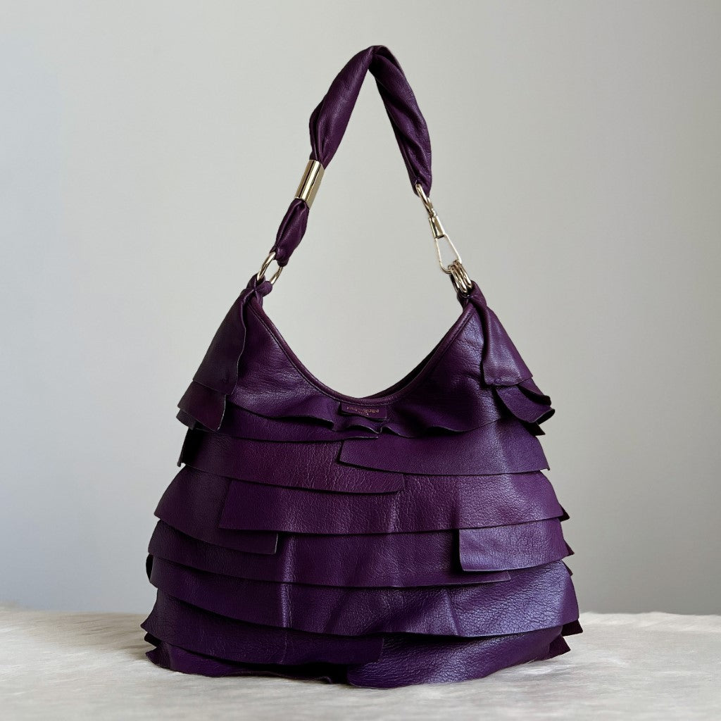 Saint Laurent YSL Purple Leather Layered Shoulder Bag