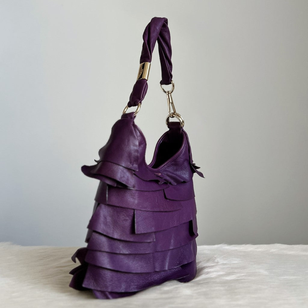 Saint Laurent YSL Purple Leather Layered Shoulder Bag