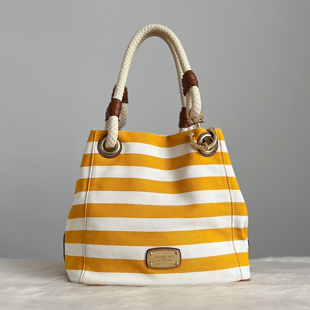 Michael Kors Striped Canvas Anchor Detail Shoulder Bag