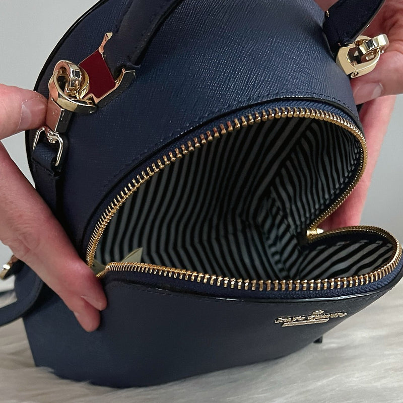 Kate Spade Navy Leather Front Logo 3 Way Mini Backpack Like New