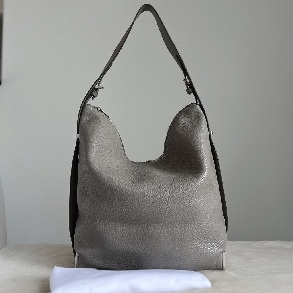 Alexander Wang Grey Leather Metal Corner Detail Slouchy Shoulder Bag Excellent