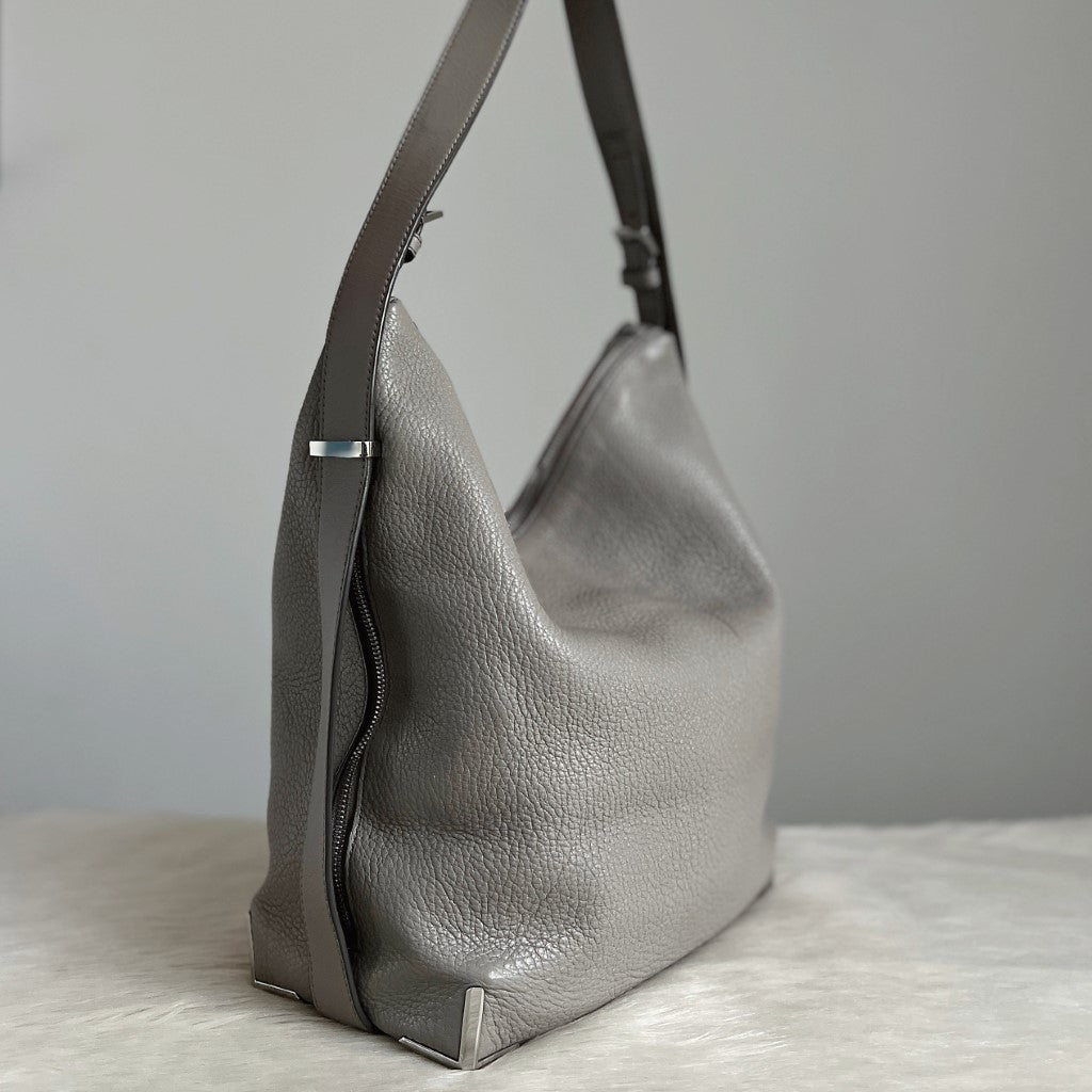 Alexander Wang Grey Leather Metal Corner Detail Slouchy Shoulder Bag Excellent