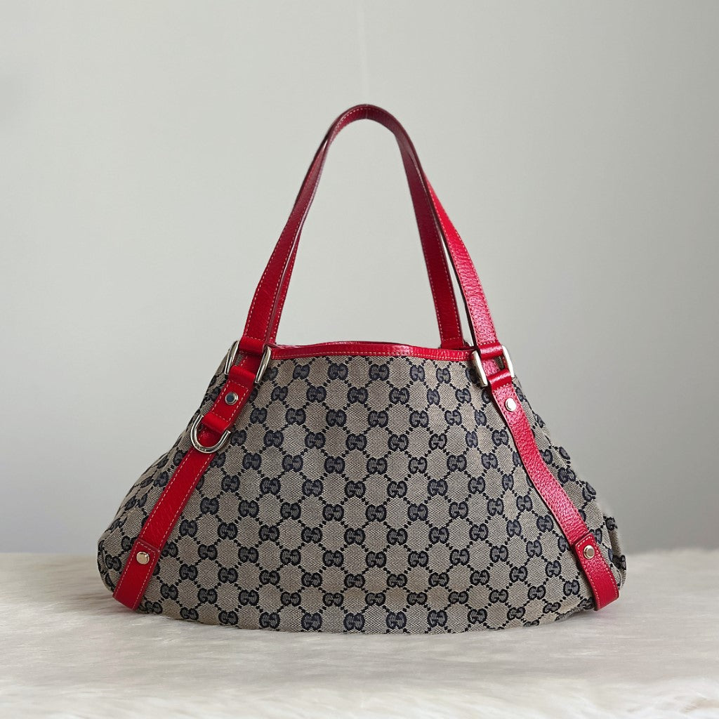 Gucci Red Leather Double G Monogram Abbey Shoulder Bag