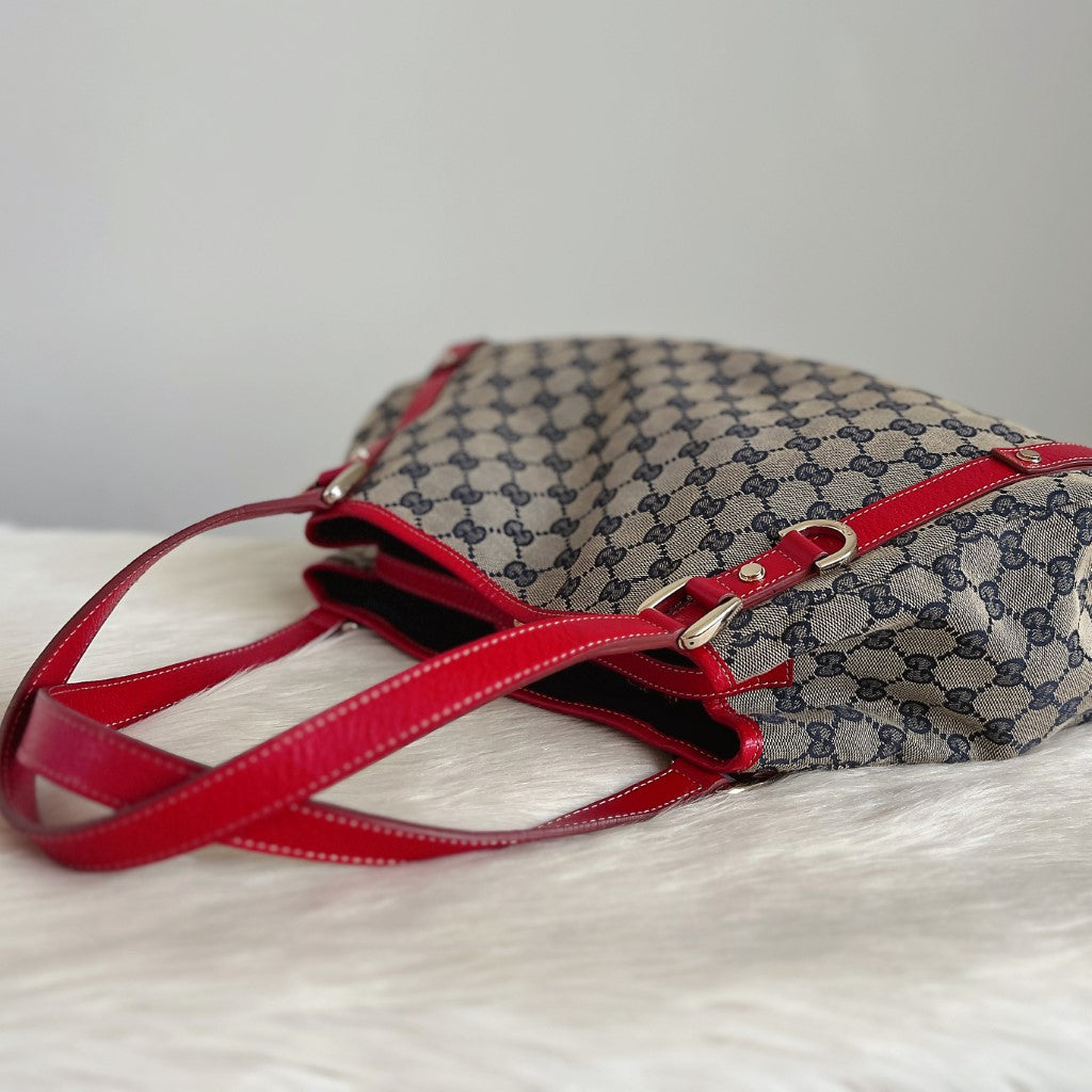 Gucci Red Leather Double G Monogram Abbey Shoulder Bag