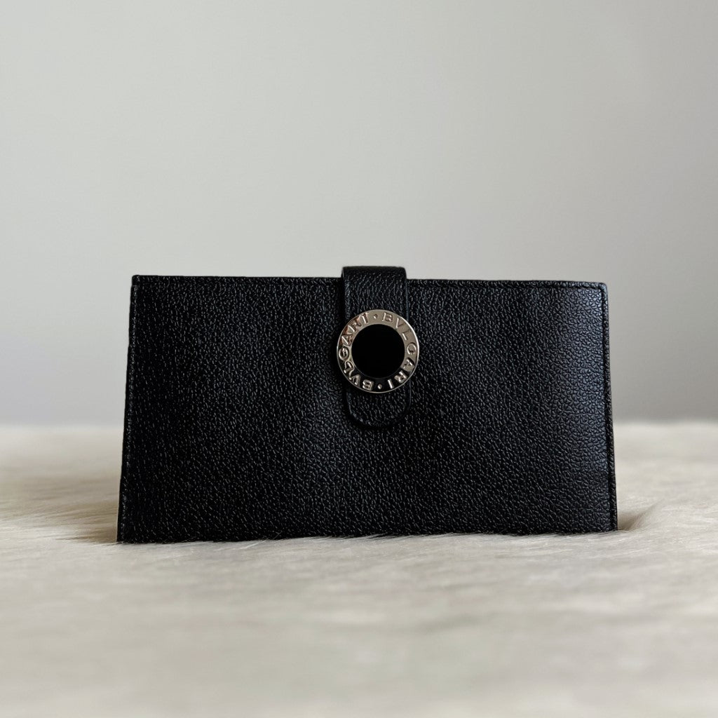 Sold Bvlgari black leather circle logo long wallet