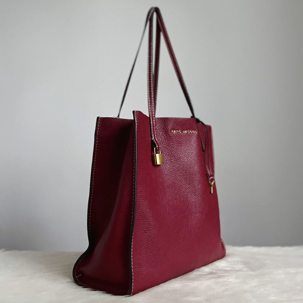 Marc Jacobs Bordeaux Leather Triple Compartment Shoulder Bag