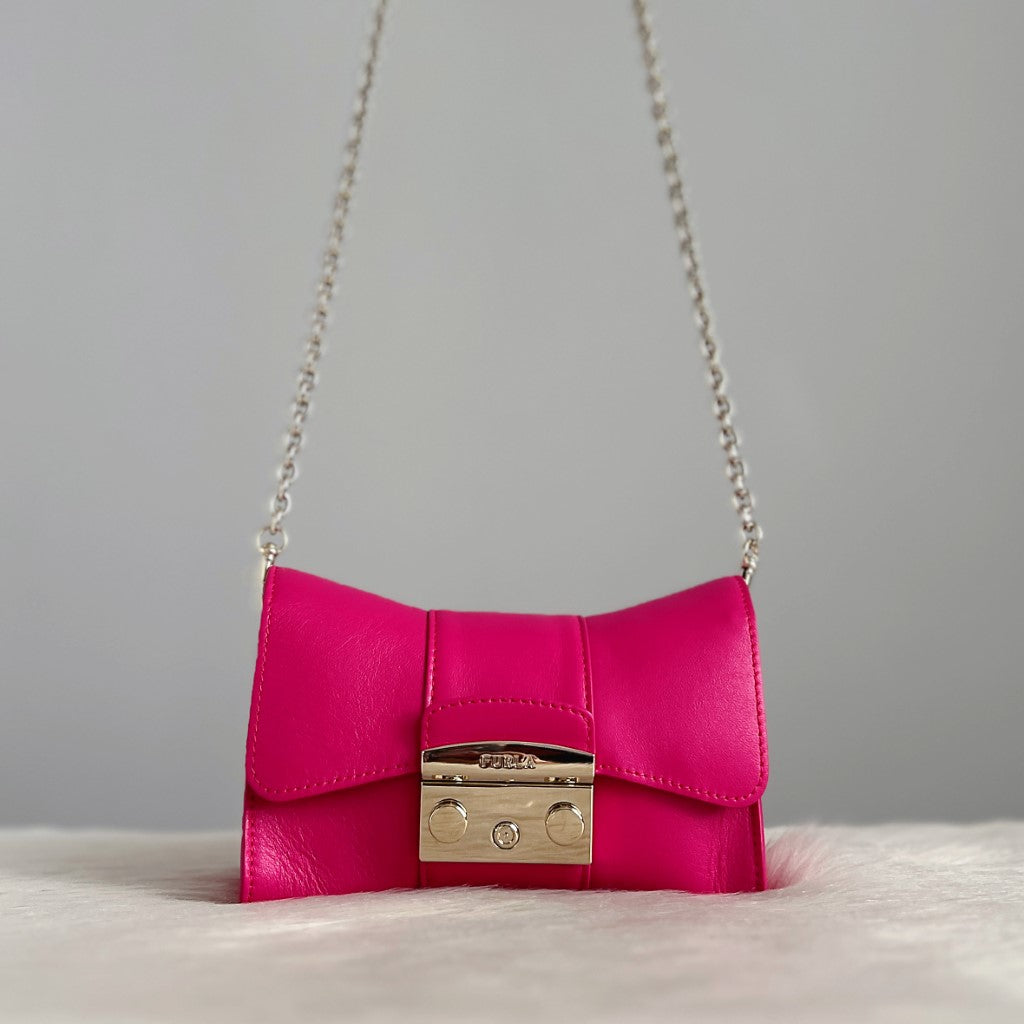 Furla Fuchsia Leather Bow Shape Mini Crossbody Shoulder Bag Like New