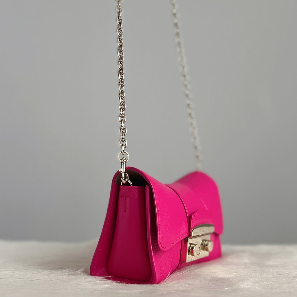 Furla Fuchsia Leather Bow Shape Mini Crossbody Shoulder Bag Like New