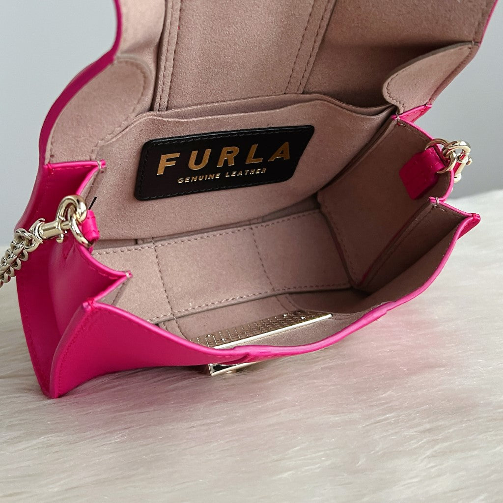 Furla Fuchsia Leather Bow Shape Mini Crossbody Shoulder Bag Like New