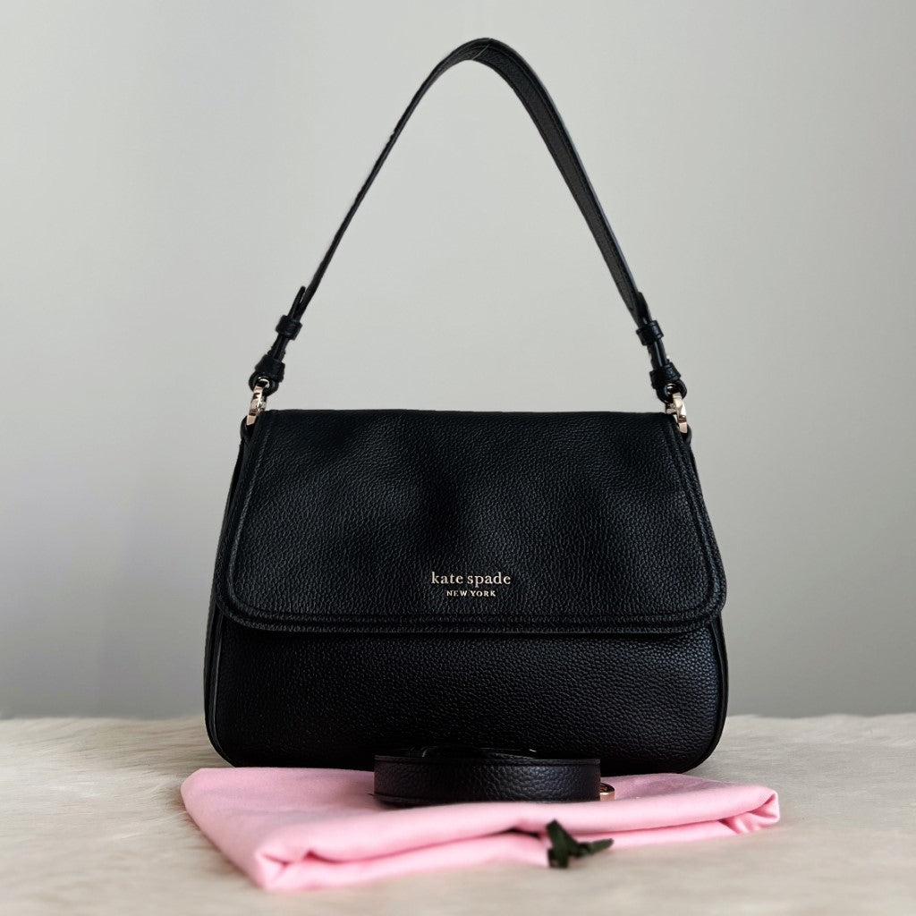 Kate Spade Black Leather Front Logo 2 Way Shoulder Bag Like New