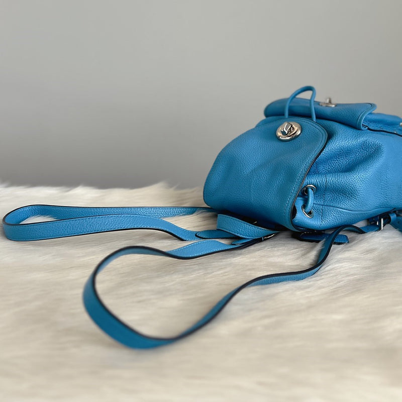 Coach Blue Leather Turn Lock Pocket Mini Backpack Excellent