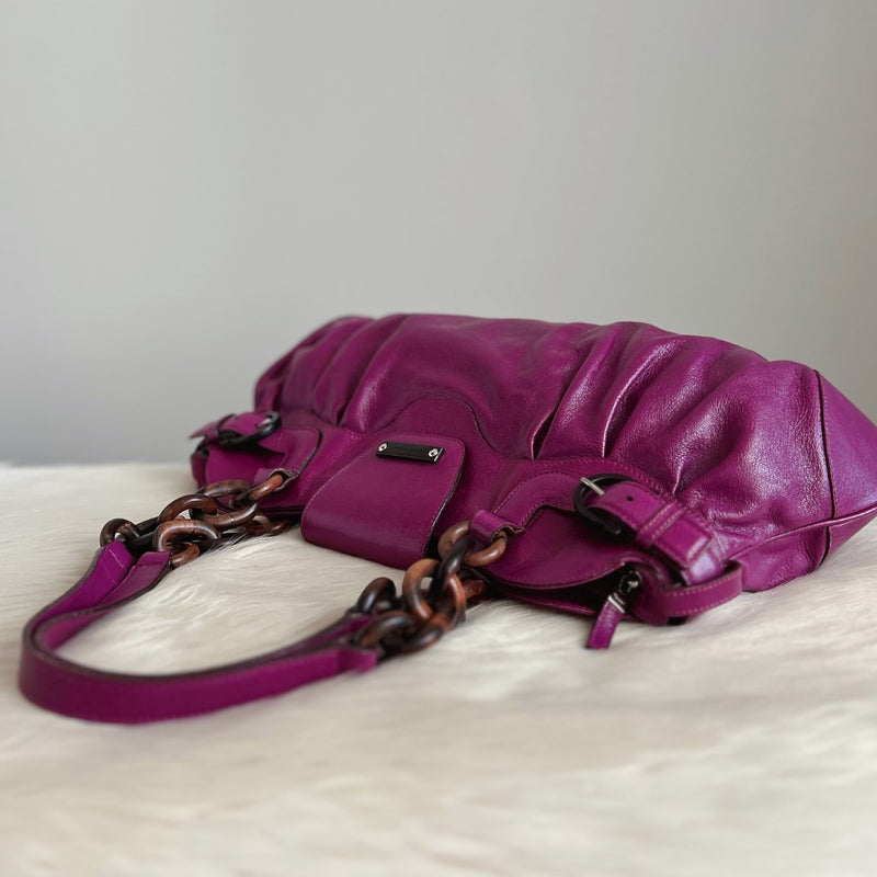 Salvatore Ferragamo Purple Leather Signature Chain Detail Shoulder Bag