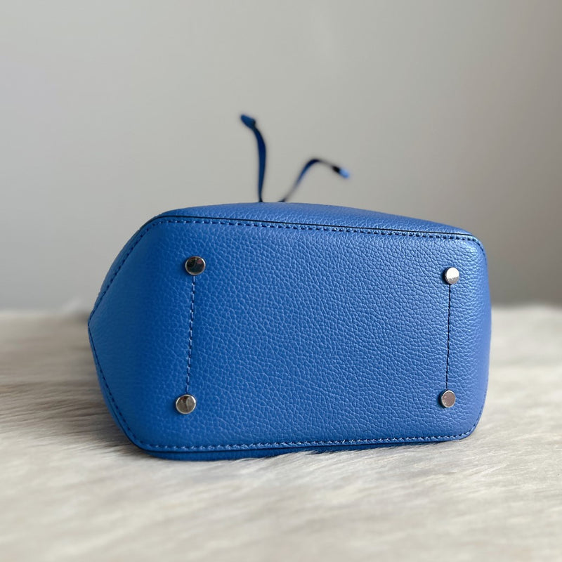 Kate Spade Blue Leather Bucket Drawstring 2 Way Shoulder Bag Like New