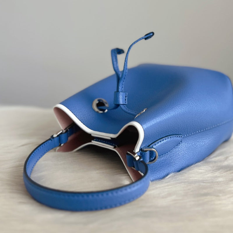 Kate Spade Blue Leather Bucket Drawstring 2 Way Shoulder Bag Like New