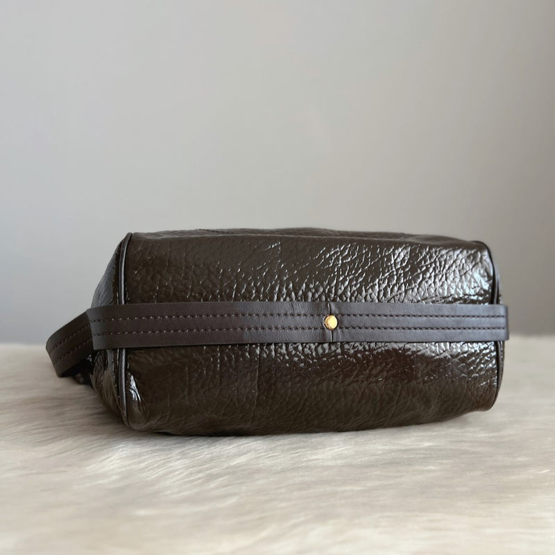 Marc Jacobs Patent Olive Leather Turn Lock Detail Shoulder Bag