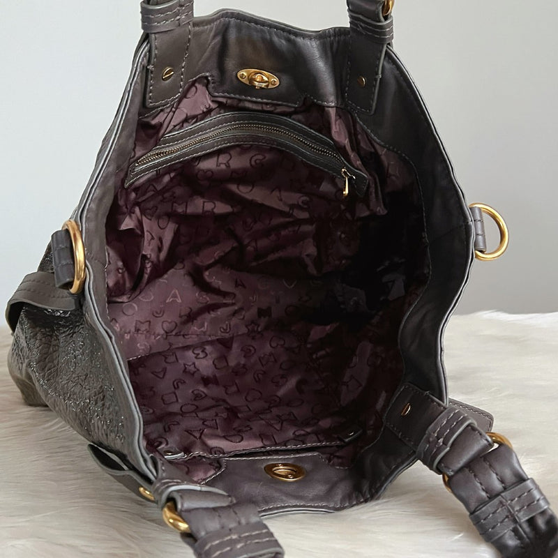 Marc Jacobs Patent Olive Leather Turn Lock Detail Shoulder Bag