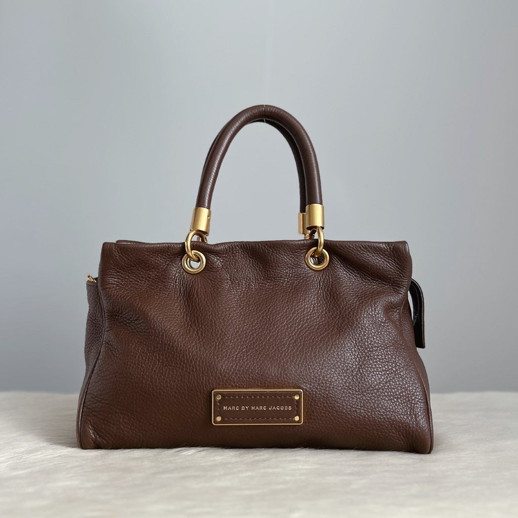 Marc Jacobs Mocha Leather Front Logo Tote Bag