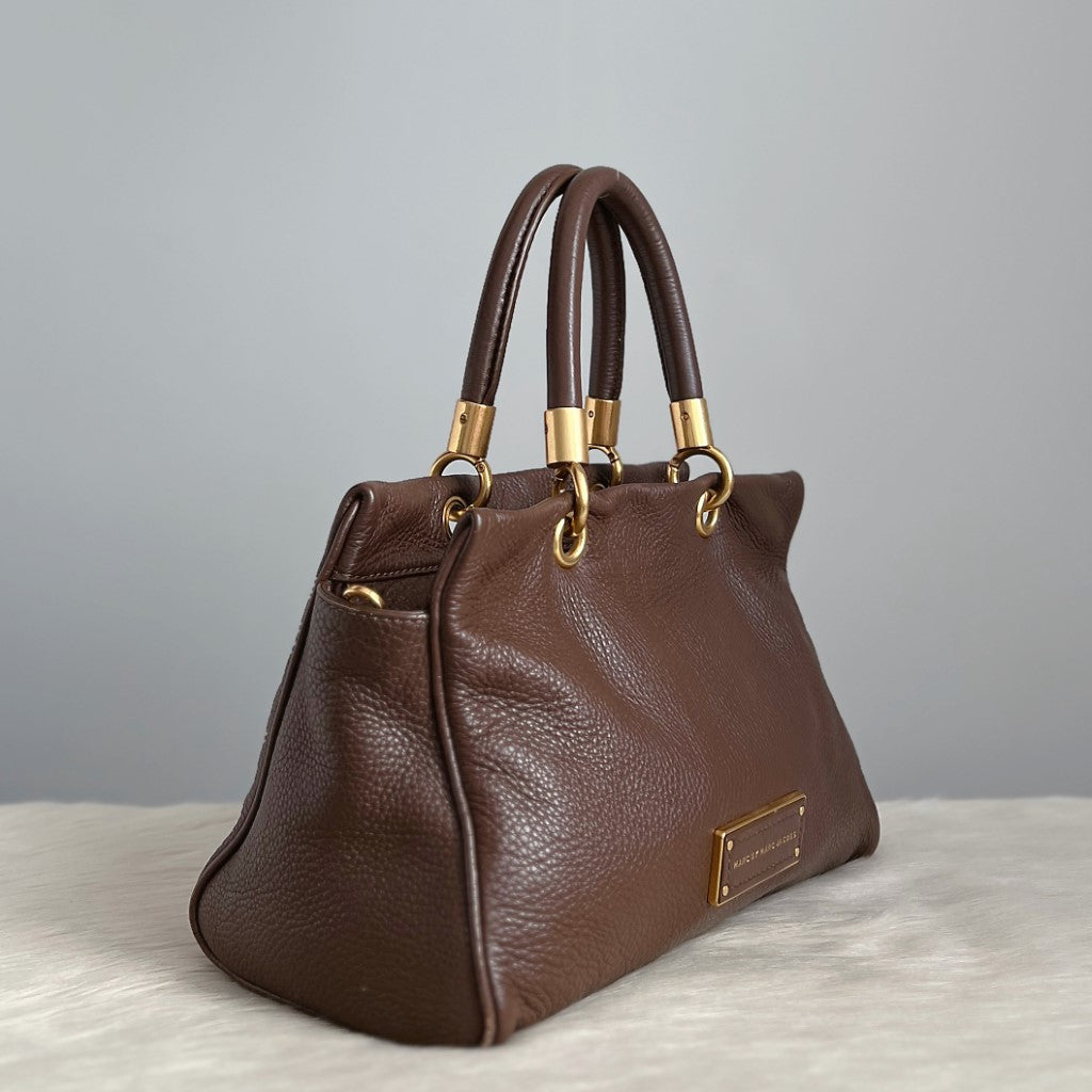 Marc Jacobs Mocha Leather Front Logo Tote Bag