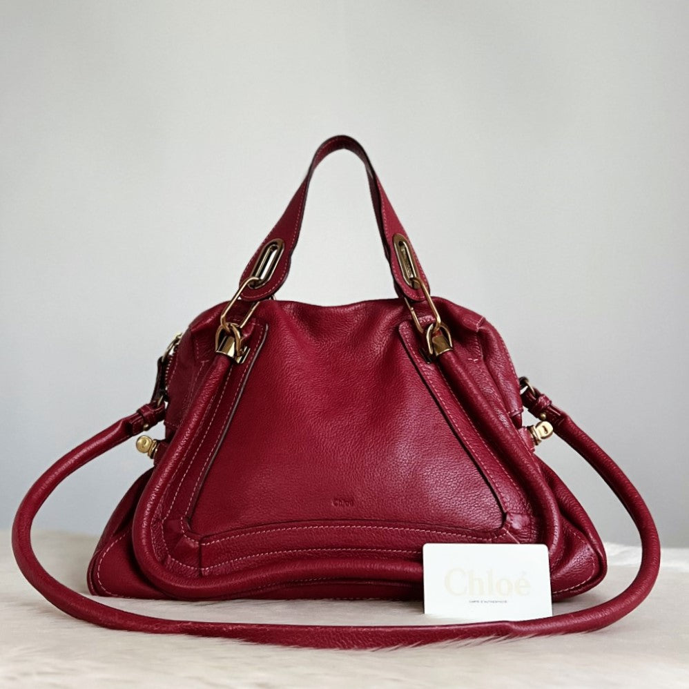 Chloe Iconic Maroon Leather Paraty 2 Way Shoulder Bag