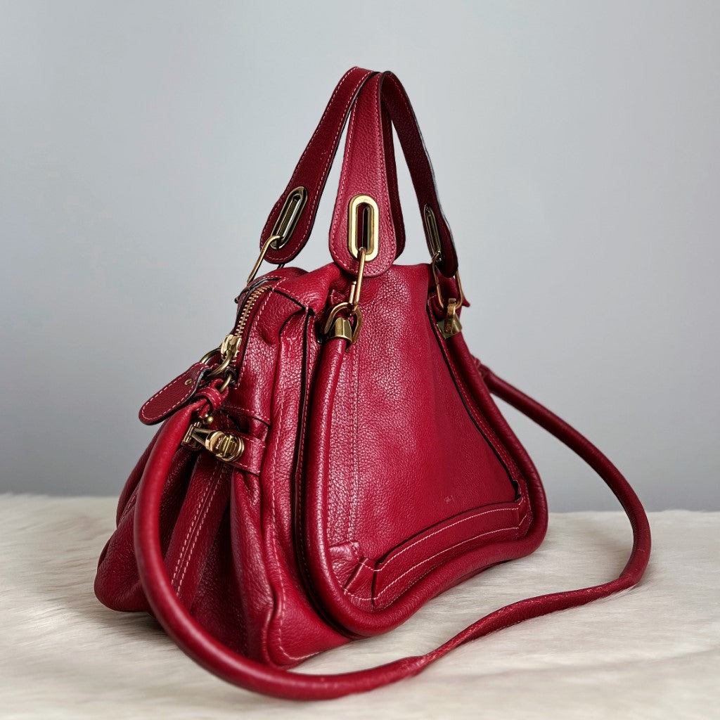 Chloe Iconic Maroon Leather Paraty 2 Way Shoulder Bag