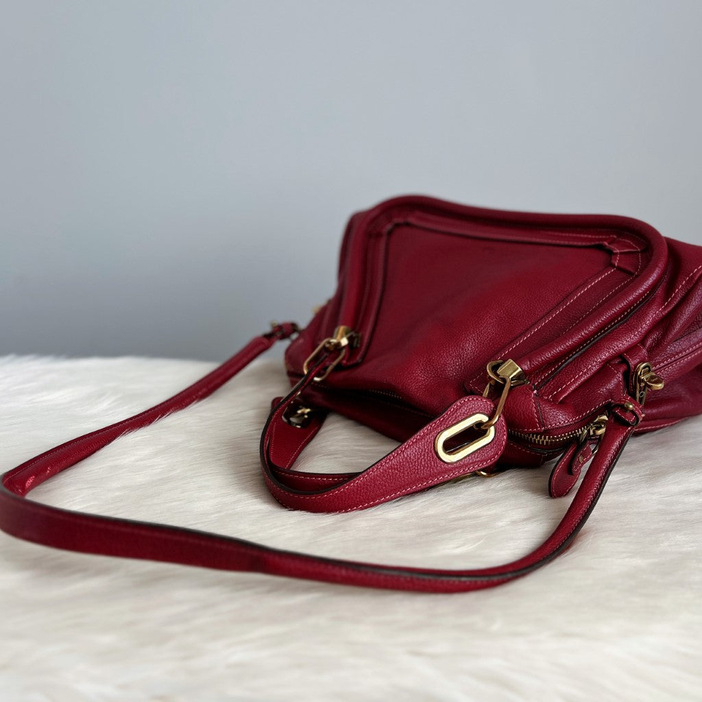 Chloe Iconic Maroon Leather Paraty 2 Way Shoulder Bag