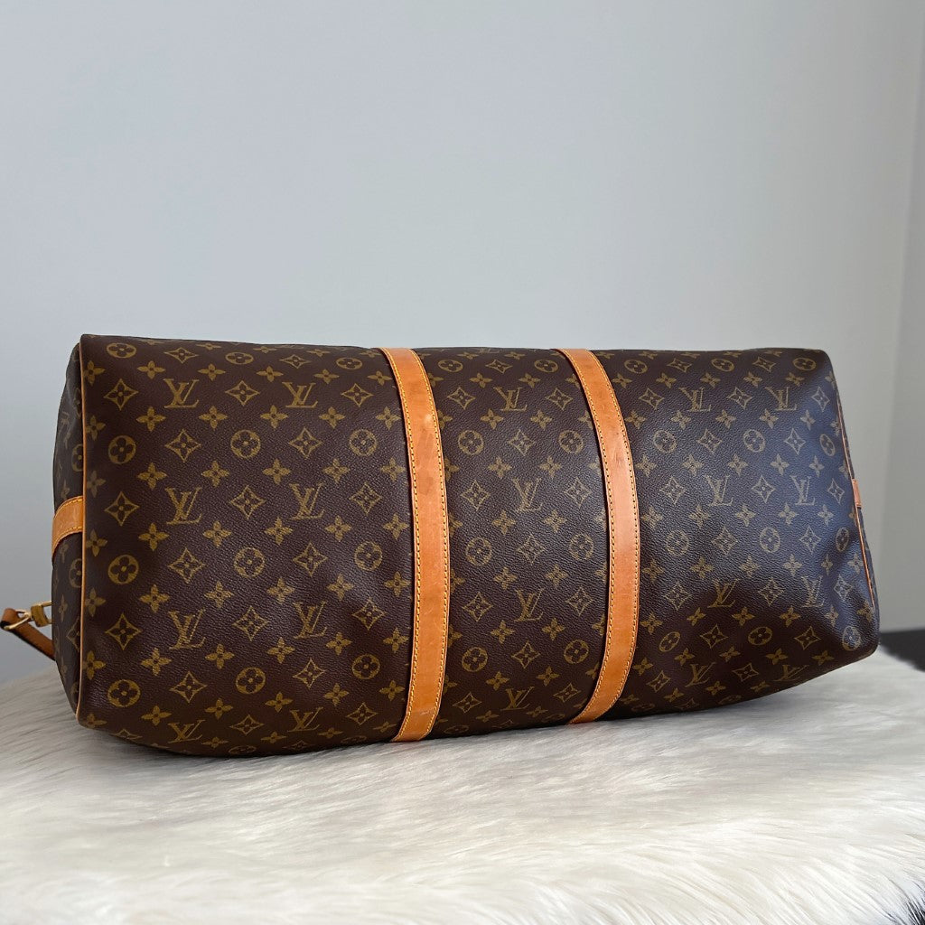 Louis Vuitton Signature Monogram Bandouliere Keepall 60 Travel Bag Full Set