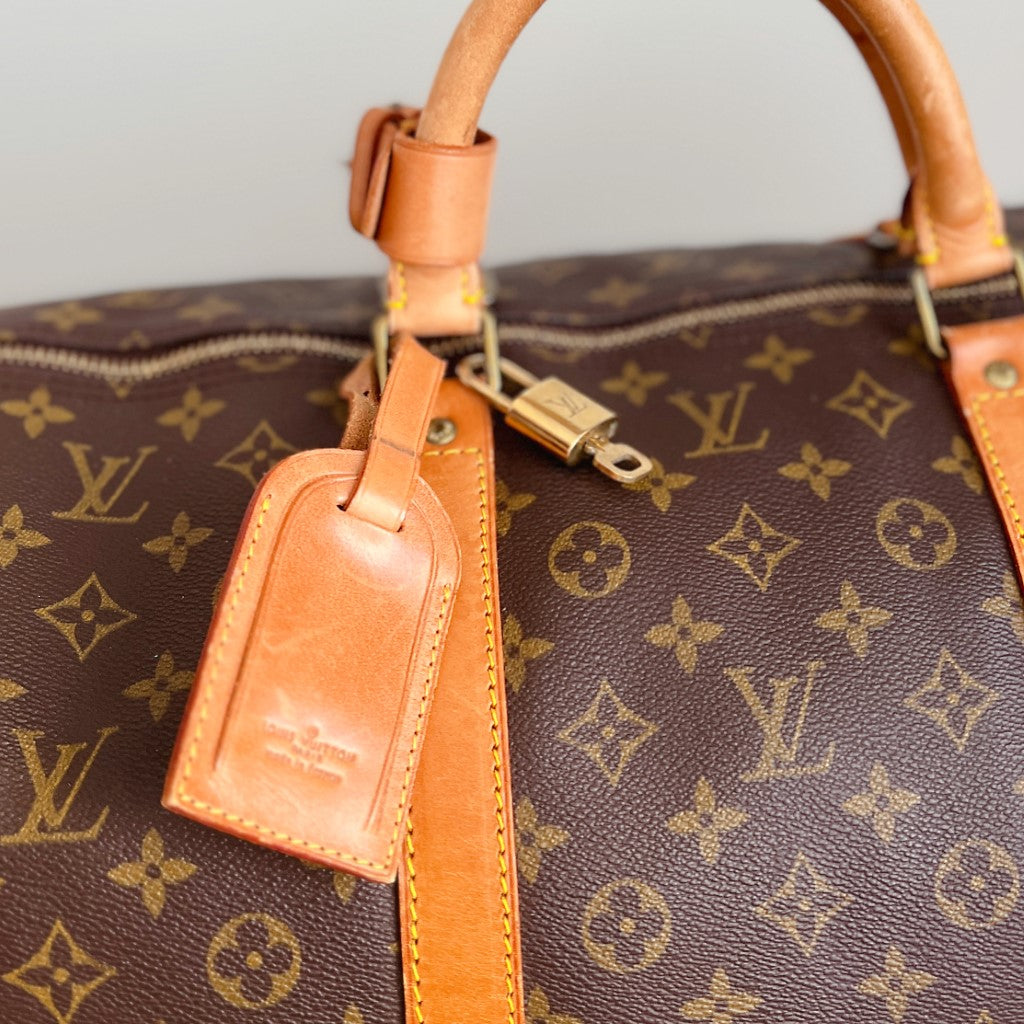 Louis Vuitton Signature Monogram Bandouliere Keepall 60 Travel Bag Full Set