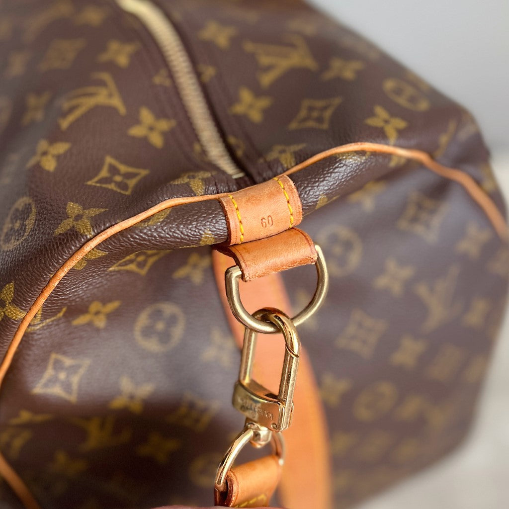 Louis Vuitton Signature Monogram Bandouliere Keepall 60 Travel Bag Full Set