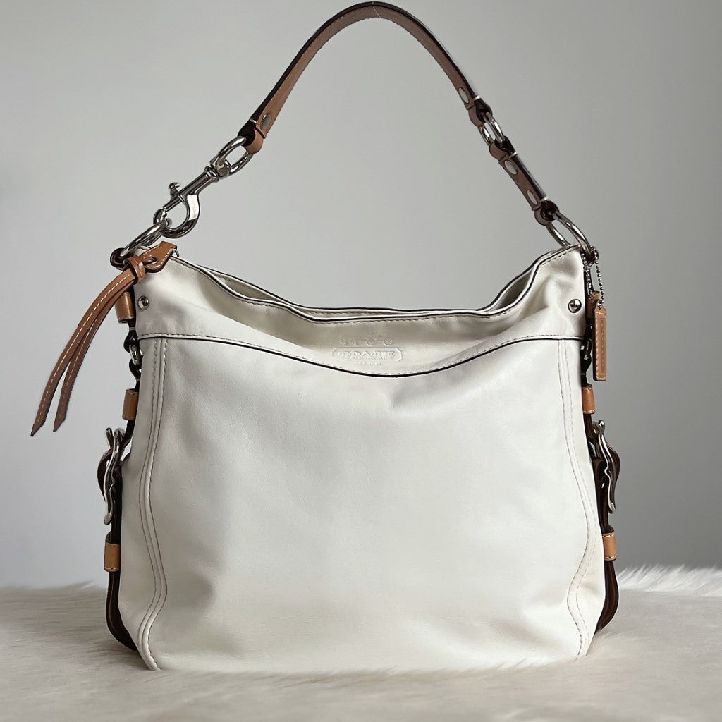 Coach Two Tone Leather Side Buckle Detail Shoulder Bag