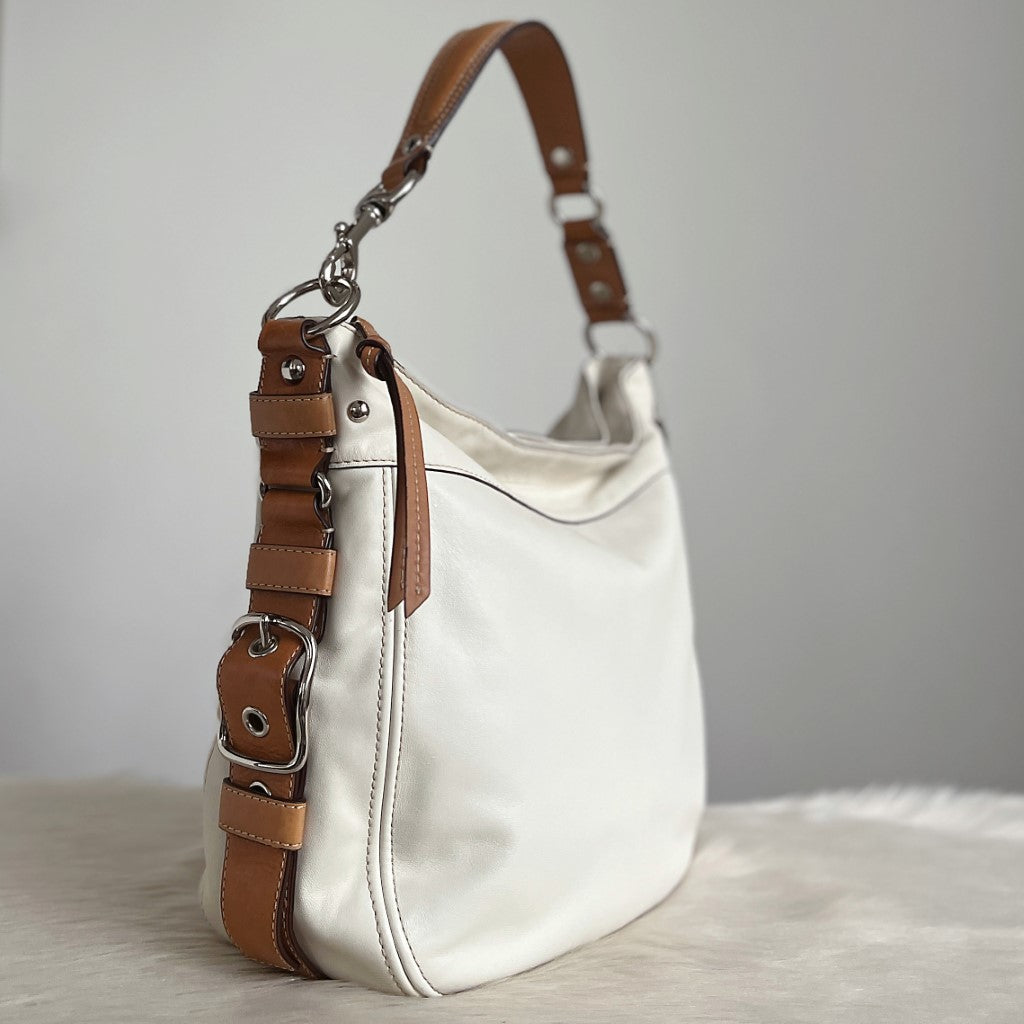 Coach Two Tone Leather Side Buckle Detail Shoulder Bag