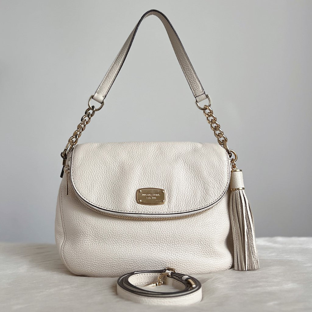 Michael Kors White Leather Tassel Charm Detail Crossbody Shoulder Bag