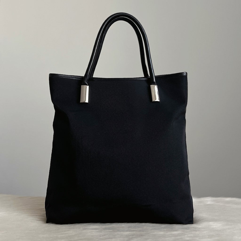 Gucci Black Leather Trim Classic Career Tote Bag