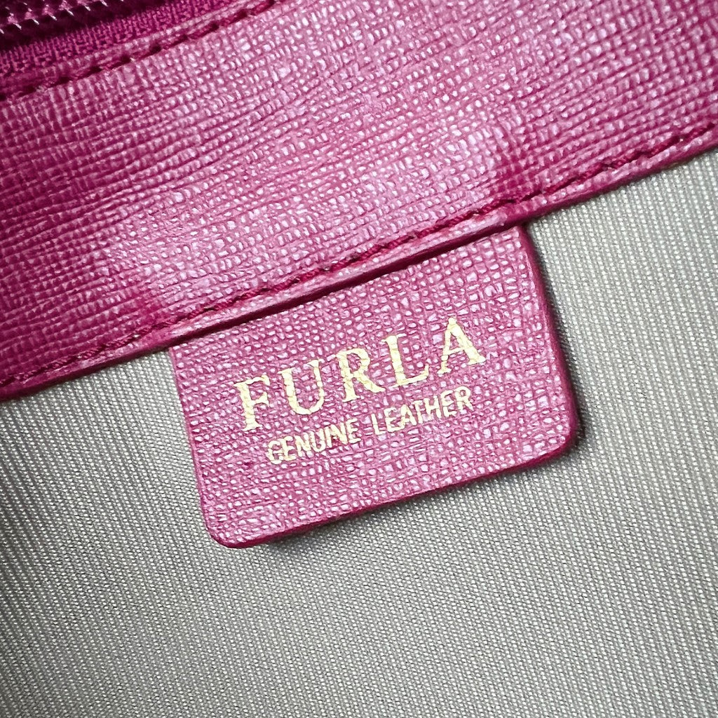 Furla Fuchsia Leather F Charm Triple Compartment Tote Bag Excellent