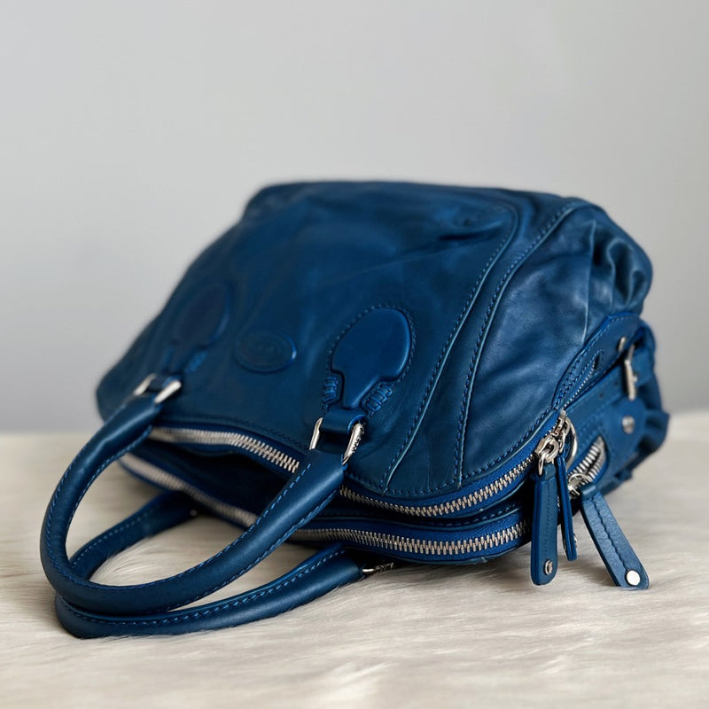 Tod's Blue Leather Double Compartment 2 Way Bag Excellent