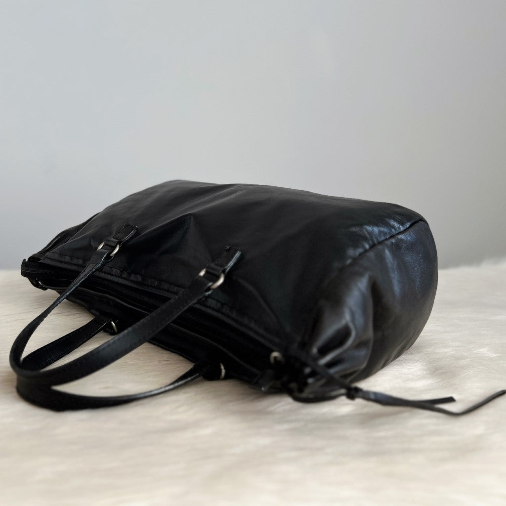 Prada Black Leather Classic Drawstring Tote Bag