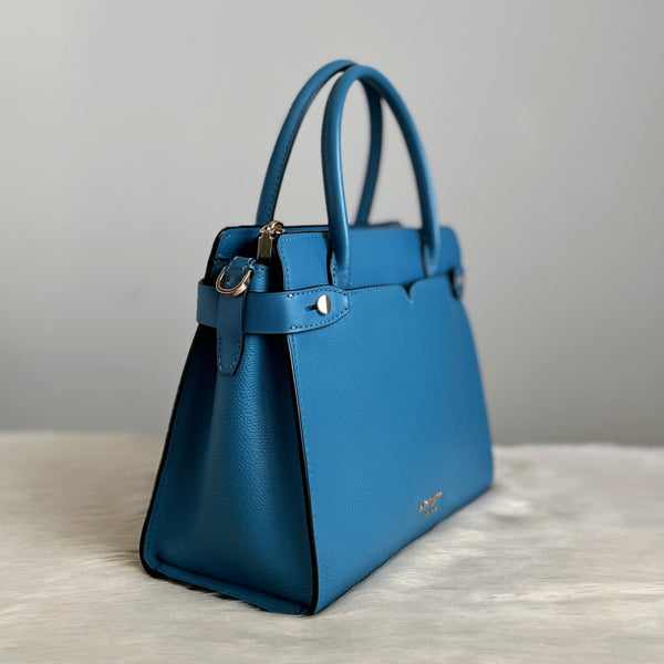 Kate Spade Blue Leather Front Logo Career 2 Way Shoulder Bag Like New