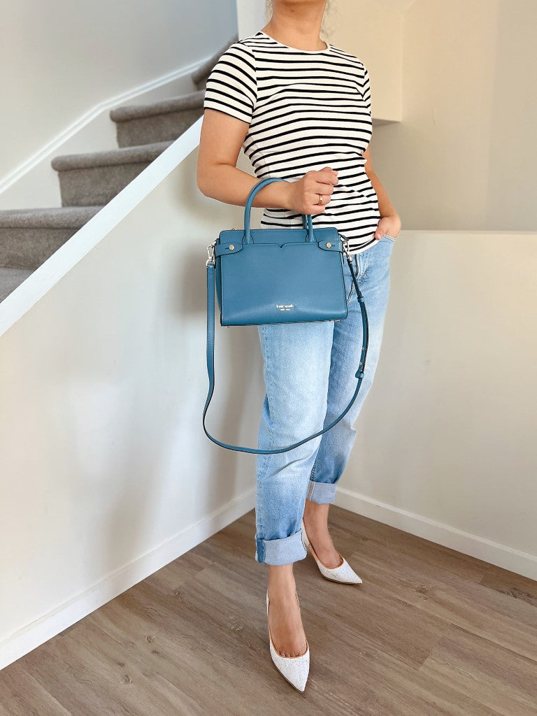 Kate Spade Blue Leather Front Logo Career 2 Way Shoulder Bag Like New