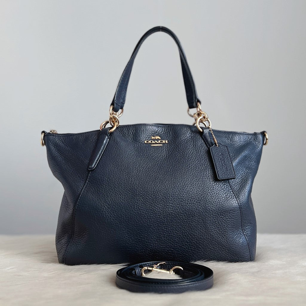 Coach Navy Leather Front Logo 2 Way Shoulder Bag