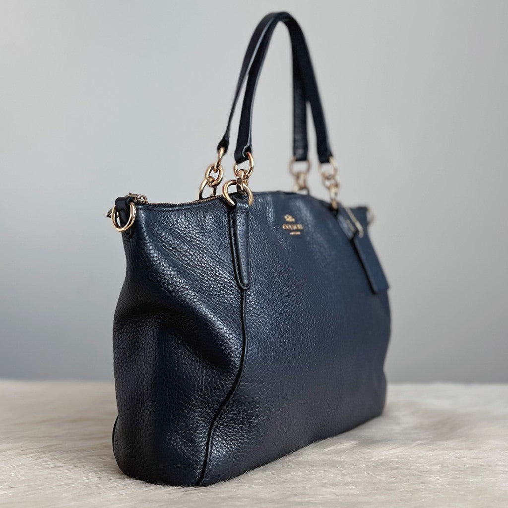 Coach Navy Leather Front Logo 2 Way Shoulder Bag