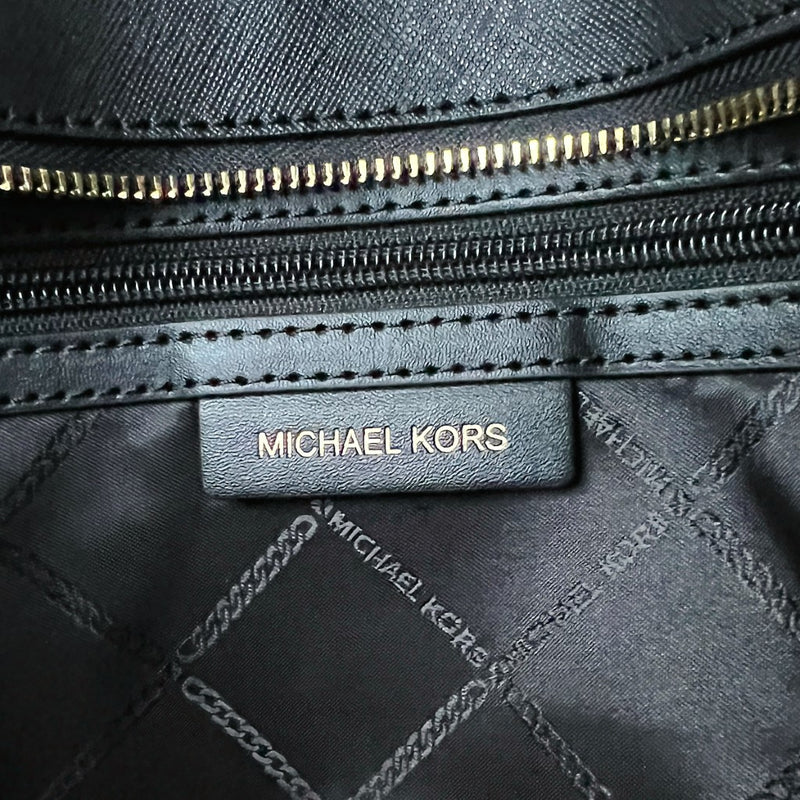 Michael Kors Black Leather 2 Way Shoulder Bag + Monogram Pouch Like New