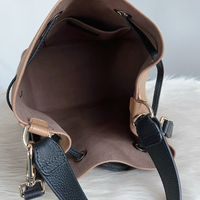 Furla Two Tone Leather Drawstring Bucket 2 Way Shoulder Bag Like New