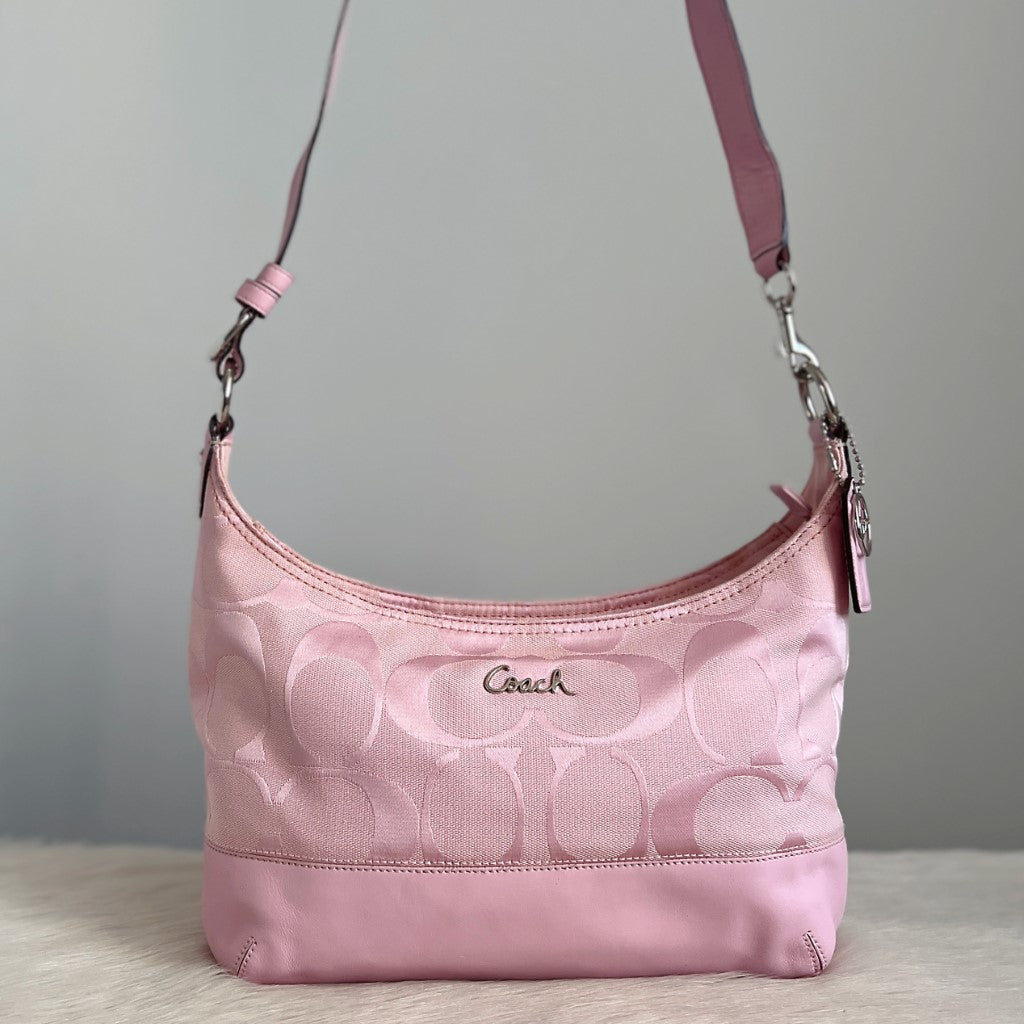 Coach Pink Leather Monogram Front Logo Crossbody Shoulder Bag