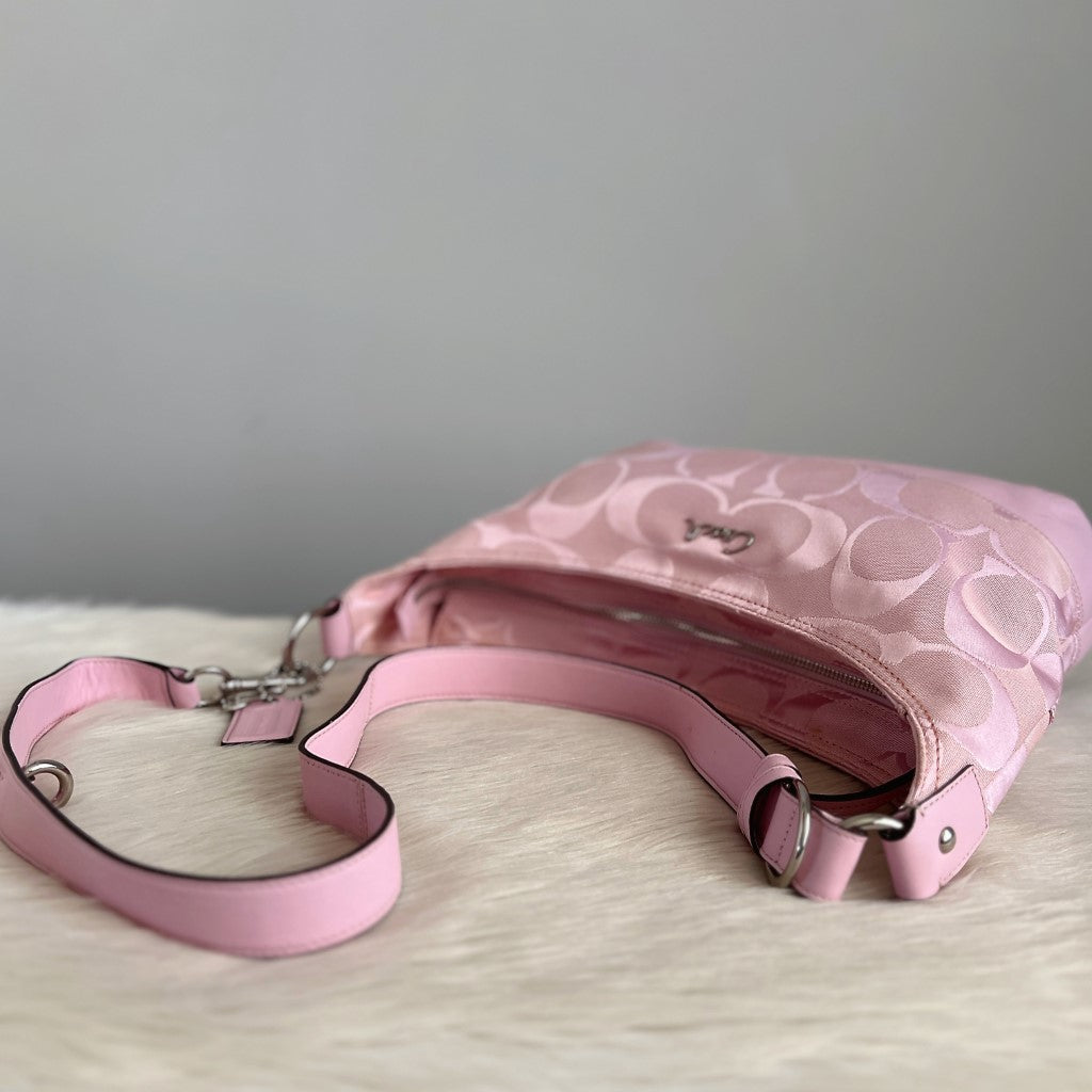 Coach Pink Leather Monogram Front Logo Crossbody Shoulder Bag