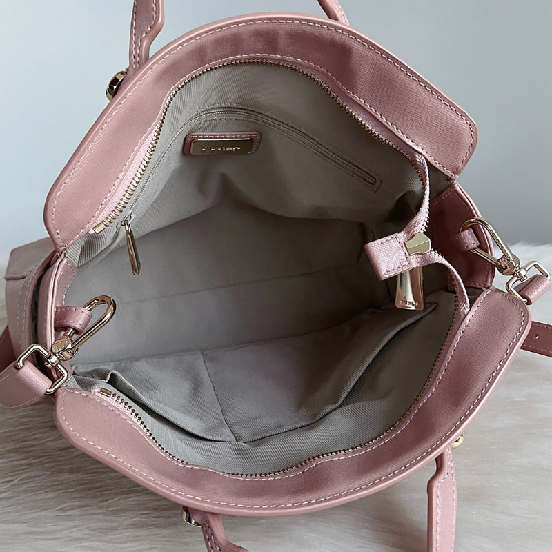 Furla Blush Pink Leather Career 2 Way Shoulder Bag Like New