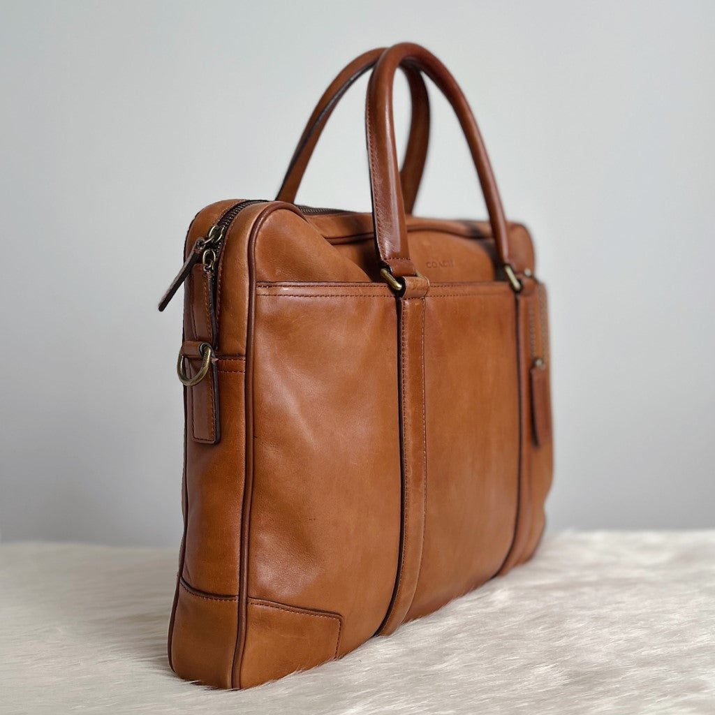 Coach Tan Leather Business 2 Way Shoulder Bag