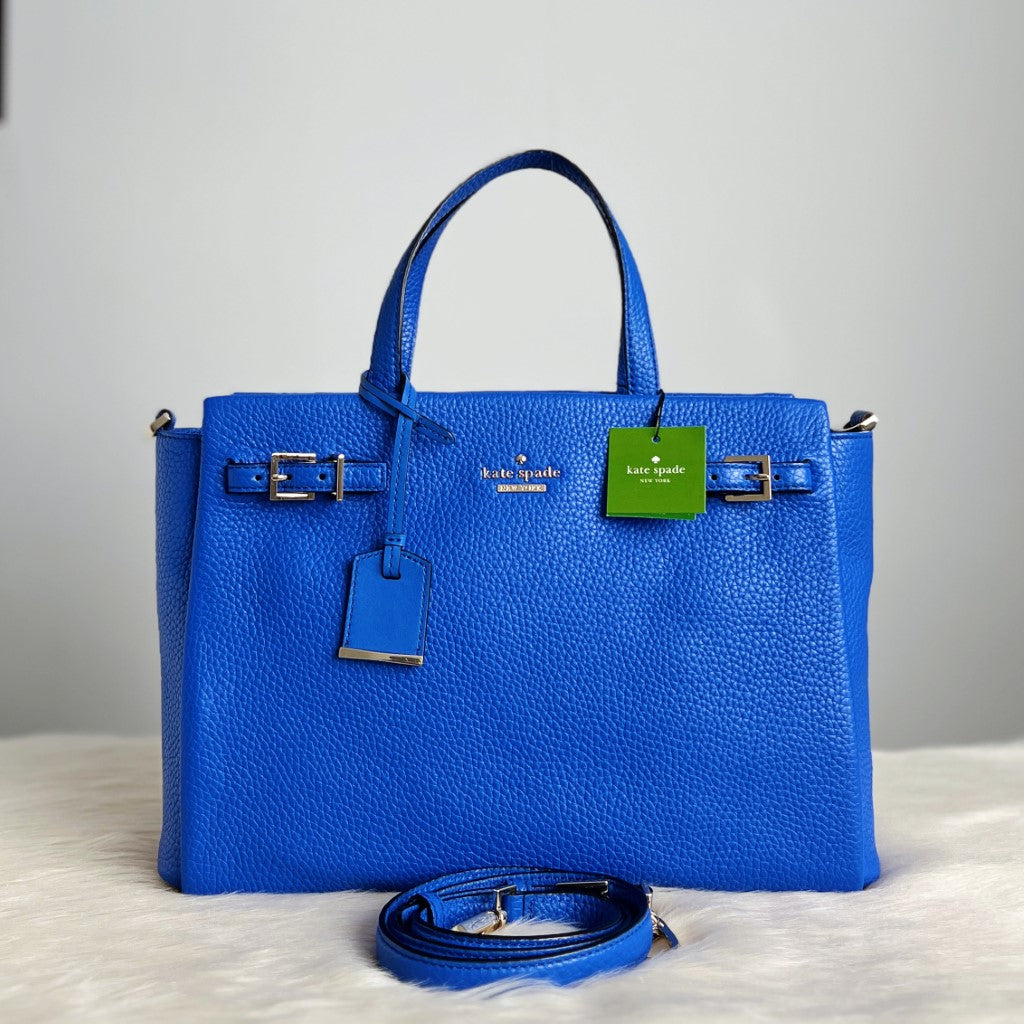 Kate Spade Blue Leather Front Logo Career 2 Way Shoulder Bag New with Tags