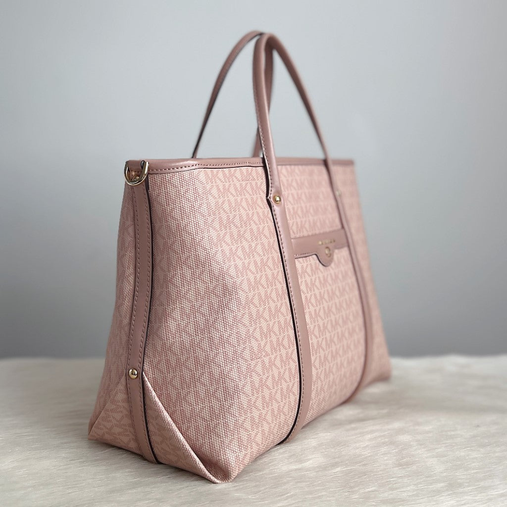 Michael Kors Pink Leather MK Monogram 2 Way Shoulder Bag Like New