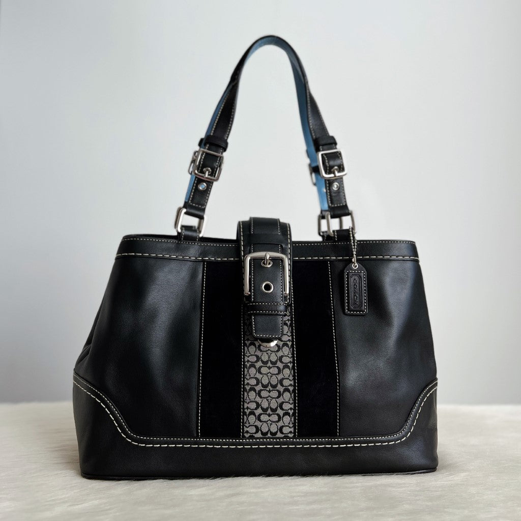 Coach Black Leather Suede Patchwork Career Shoulder Bag