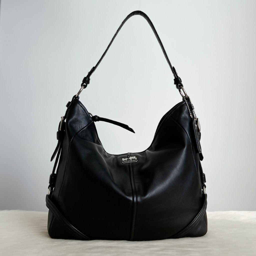 Coach Black Leather Front Logo Slouchy Shoulder Bag