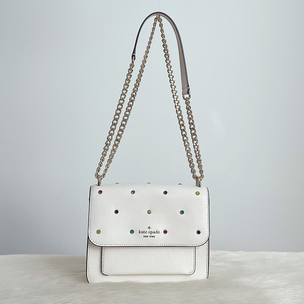 Kate Spade White Leather Rhinestone Crossbody 3 Way Shoulder Bag Like New